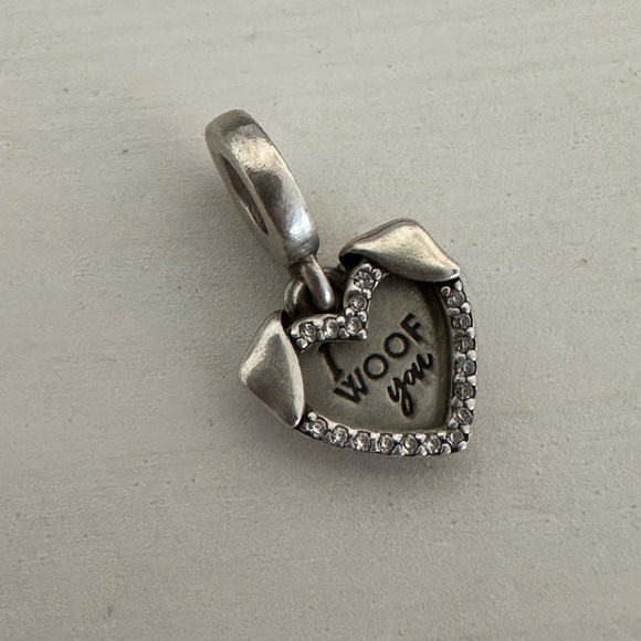 Pandora Heart & Dog Double Dangle Charm "I Woof you" CZ charm - Picture 3 of 5